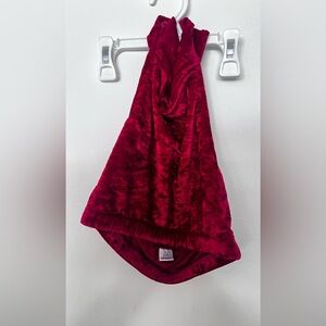 RAD Plush Red Velvet Halter Top and high waisted bottoms